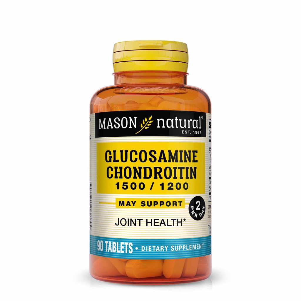 MASON NATURAL Glucosamine Chondritine 1500/1200 2 Par jour avec vitamine C - Soutient la santé articulaire, l'amélioration de la flexibilité et de la mobilité*, 90 capsules