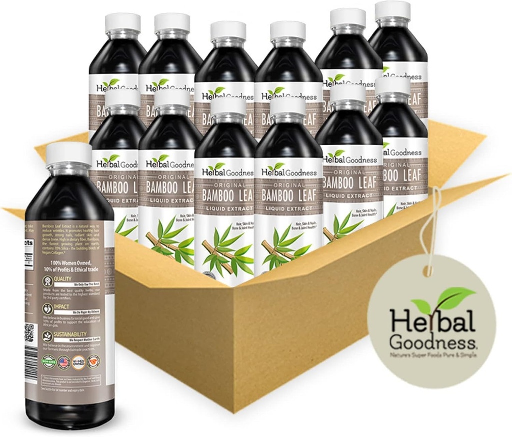Bamboe Blad Extract Liquid 12oz - Harnas De kracht van de natuur voor huid en haar gezondheid - Rijk aan Silica voor sterkere nagels, biologische, niet-GMO - Pure vloeibare vitaliteit Kruidengoedheid