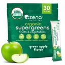 Zena Nutrition Bio Super Greens Poudre, 70+ Superfoods, 0 Sucre, Fibre 3G, Spiruline, Chlorella, Antioxydants, Prébiotiques/Probiotiques, Enzymes digestifs, Pommes vertes, 30 paquets de boissons