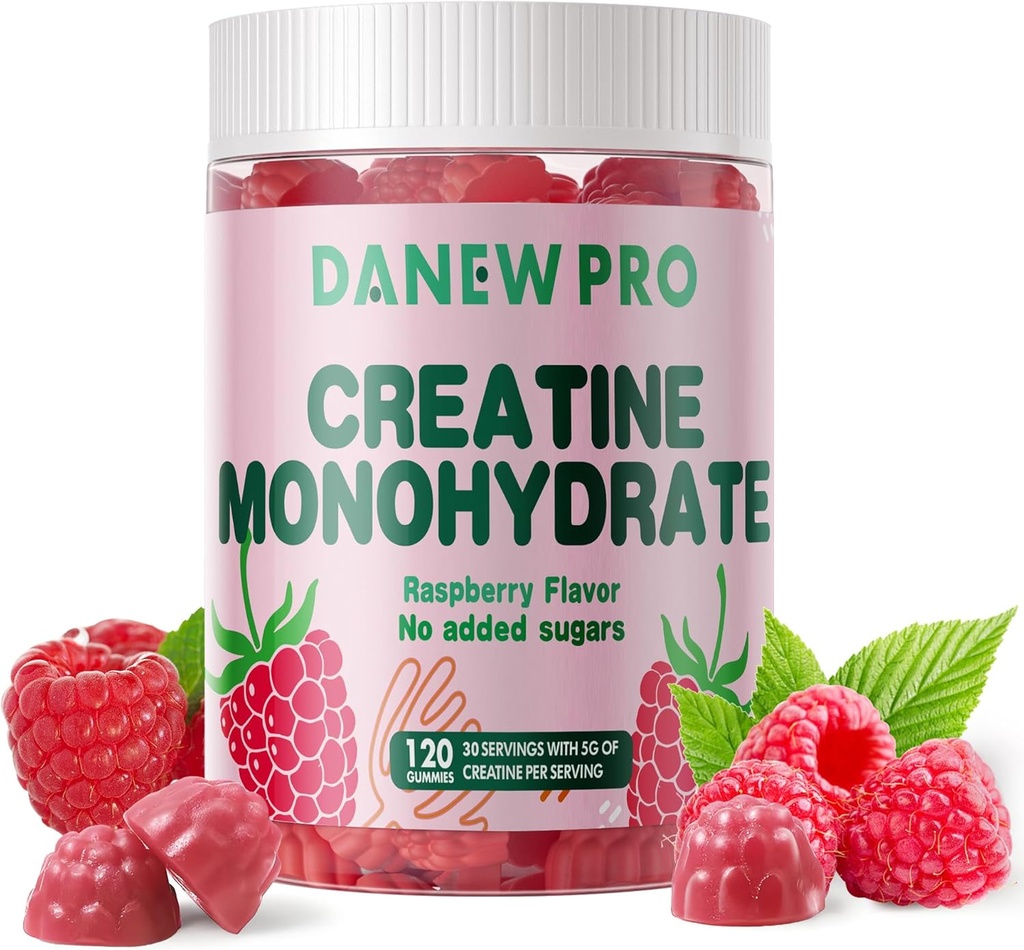 Creatine Monohydraat Gummies voor mannen & vrouwen-5g van Creatine Monohydraat per Serving - Suikervrij,Veganist, Raspberry Flavor, 120 Tellen