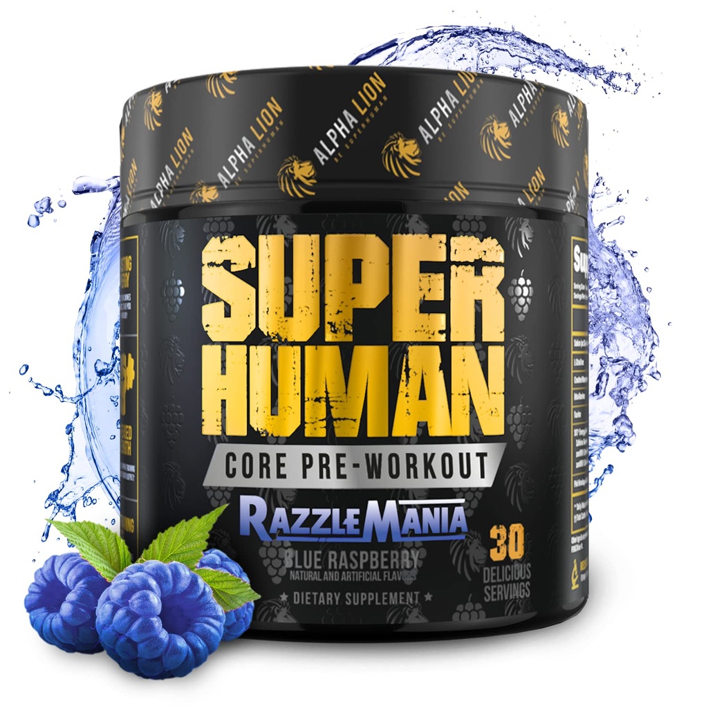 ALPHA LION Core Pre Workout w/Creatine voor prestaties, Beta Alanine voor spier, poeder, L-Citrulline voor pomp & Tri-Source Cafeïne voor duurzame energie (30 porties, Blue Raspberry Flavor)