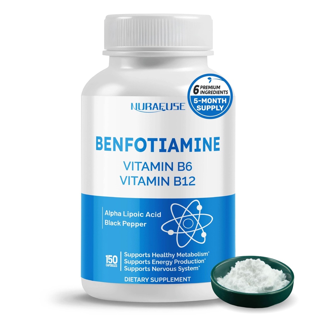 Liposomale Benfotiamine met vitamine B6, vitamine B12, alfa-lipoïnezuur, curcumine - Ondersteuning Gezond metabolisme, energieniveaus- Gemaakt en getest in de VS