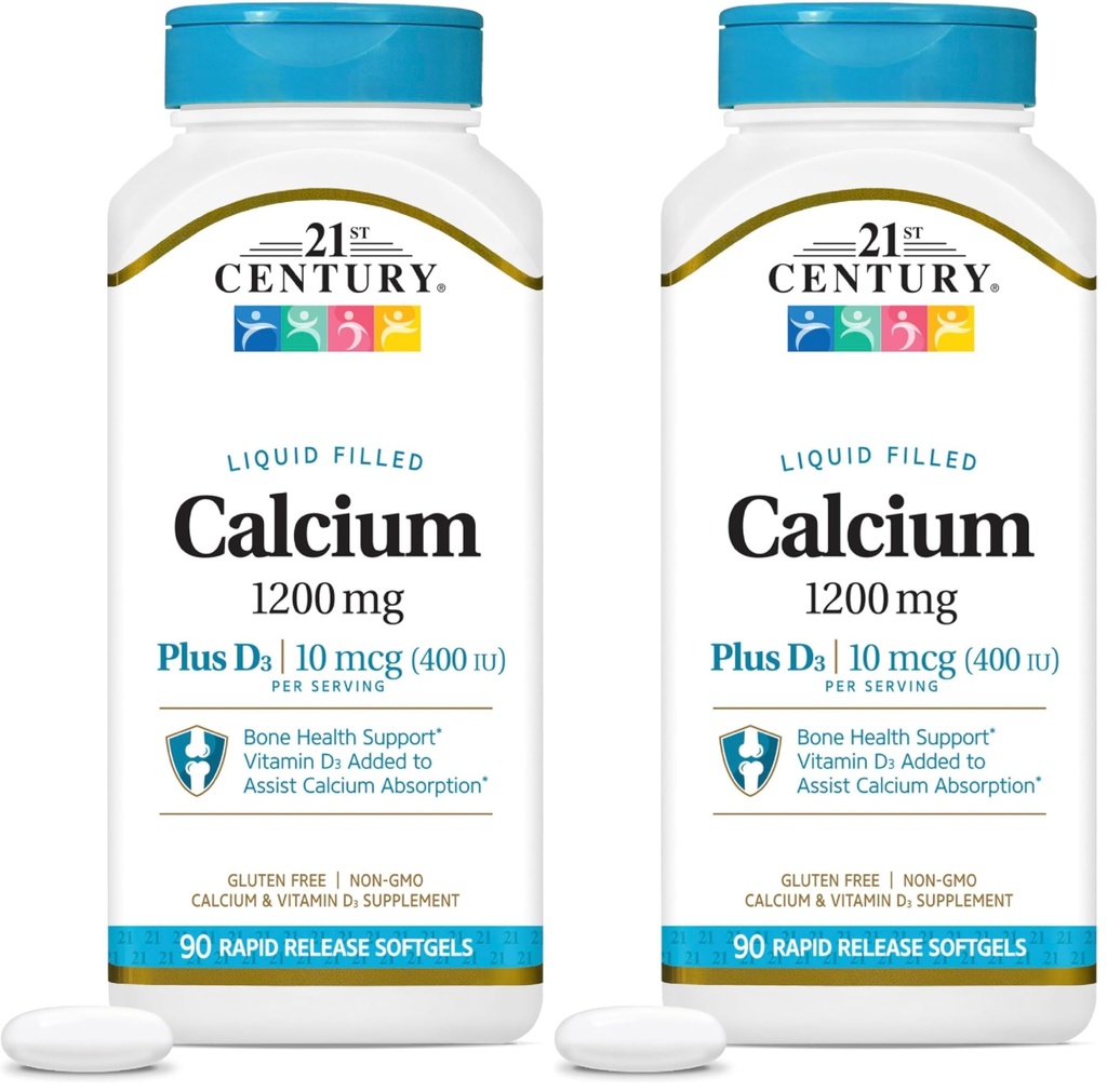 21st Century Calcium Plus D3 Liquid Filled Softgel, 1200 mg, 90 Tellen (verpakking van 2)