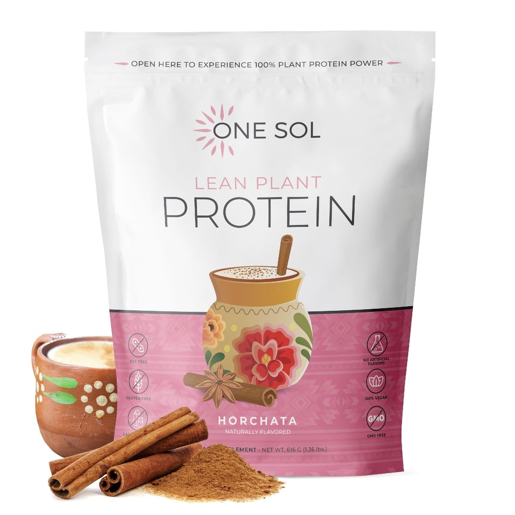 One Sol Lean Plant Based Protein Powder, Pea & Brown Rice Protein, Low Carb, Vegan Friendly - Gluten, Lactose, & Soy Free - No Added Sugar, Non-GMO, Clean Nutrition, No Bloating (Horchata)