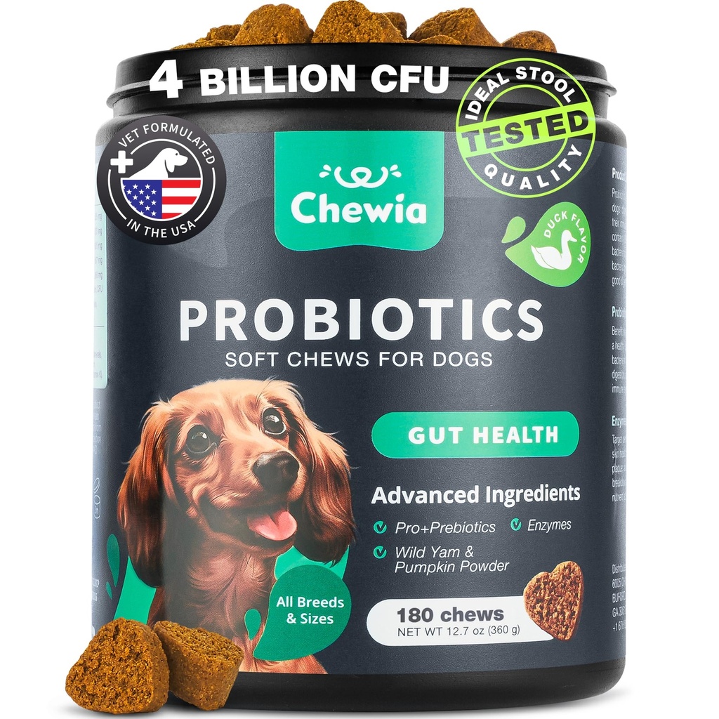 Probiotica voor honden Gut Health, Digestie, Immuniteit, Gistbalans, Itchy Huid, Allergieën Ondersteuning - Hondenprobiotische Kauwen met spijsverteringsenzymen voor Gut Flora- Zachte Treats met pompoen en gistpoeder