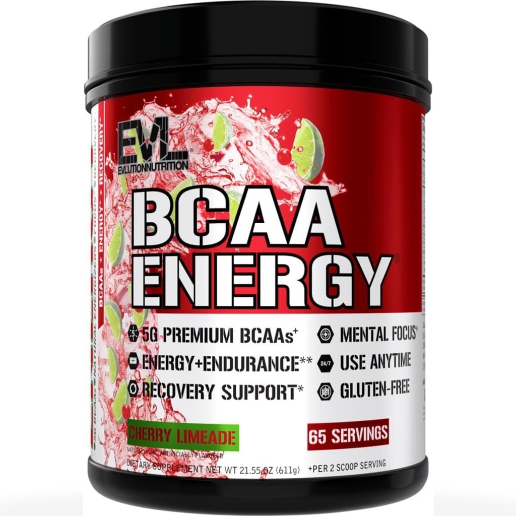 Evlutie EVL BCAA's Aminozuren Poeder - BCAA Energy Pre Workout Poeder voor spierherstel Lean Growth and Endurance - Rehydraterende Post Workout Herstel Drank met natuurlijke cafeïne - Cherry Limeade