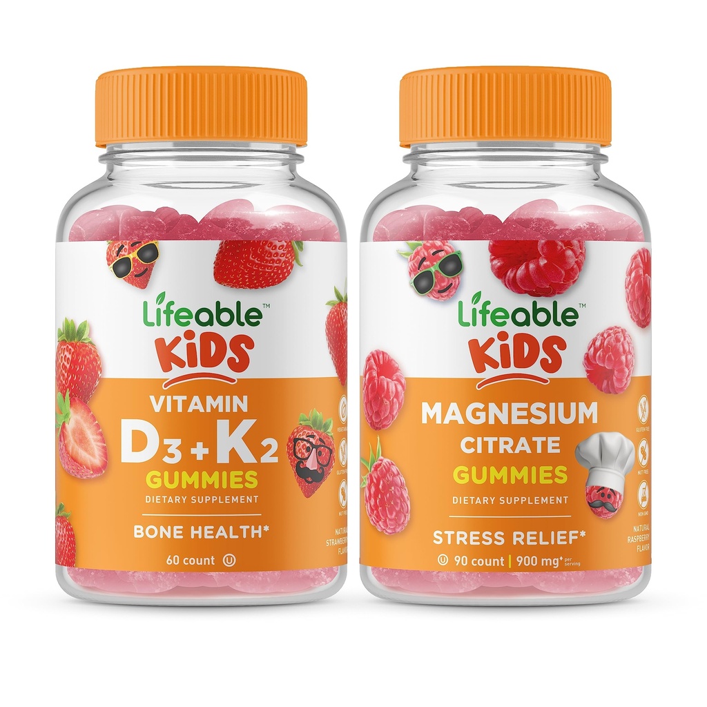 Levensbaar Vitamine D3 + Vitamine K2 Kids + Magnesium Kids, Gummies Bundle - Grote Proeverij, Vitamine Supplement, Glutenvrij, GGO-vrij, Kauwbare Gummy