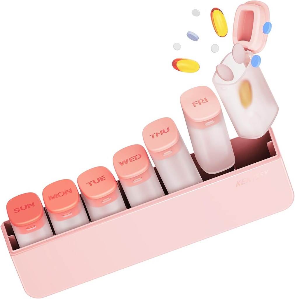Weekly pil Organizer 1 keer per dag - Travel pil Box 7 dagen, Grote Medicine pil geval Container voor dagelijkse medicatie vitamine supplement visolie, Portable Week pillen Organisators houder Dispenser, Roze