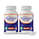 Vitamatic Magnesium Malate 2000mg per portie - 90 Vegetarische tabletten - Toegevoegd B6 voor maximale absorptie - Ondersteunt spier-, gewrichts- en hartgezondheid* (2 flessen, zonder smaak)