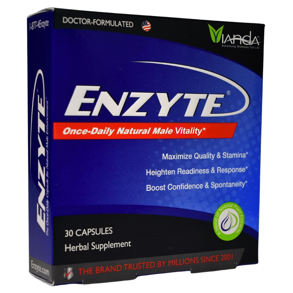 Enzyte® Natural Male Vitality Support (en anglais seulement) Supplément quotidien pour la santé des hommes avec Ginseng asiatique, Ginkgo Biloba, Graines de raisin, Epimedium, Muira Puama - 30 capsules, 30 jours d'approvisionnement
