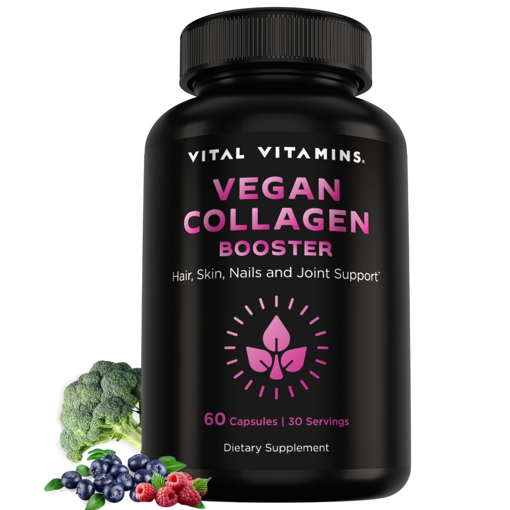 Vitale vitamines Vegan Collageen Booster - met Silica en Hyaluronzuur - plantaardige collageen supplementen - Ondersteunt haar, huid, nagels en gewrichten - 60 capsules