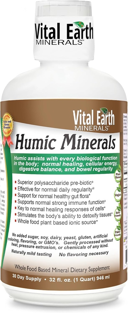Minéraux vitaux de la Terre Minéraux humiques – Supplément acide fulvic avec 70 minéraux traces, électrolytes pour la récupération et l'équilibre, 32 Oz + 1 Oz tasse