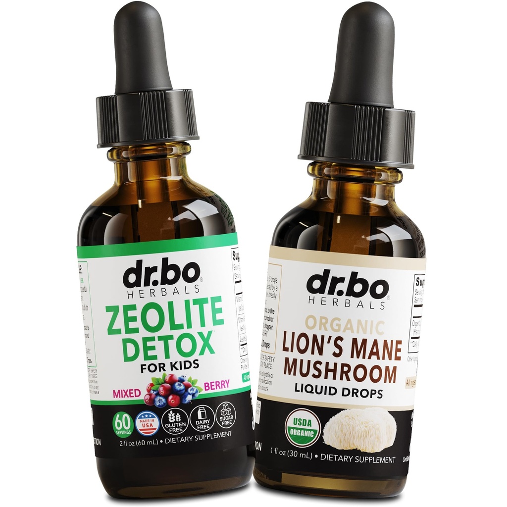Zeoliet Detox & Lions Mane Drops - Zeoliet voor kinderen en volwassenen met vitamine B12 & D, Clinoptiloliet Voorzichtig lichaam Dagelijks Detox Reiniging - Biologische Lion's Mane Paddestoel Liquid Drops for Focus, Fog, Brain
