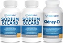 Natriumbicarbonaat 650mg Capsules for Acid Relief, Alkalinity 120 Pillen 2-pack + Nier-D Niersupplement. Vitamine D Geoptimaliseerd voor Nierondersteuning.