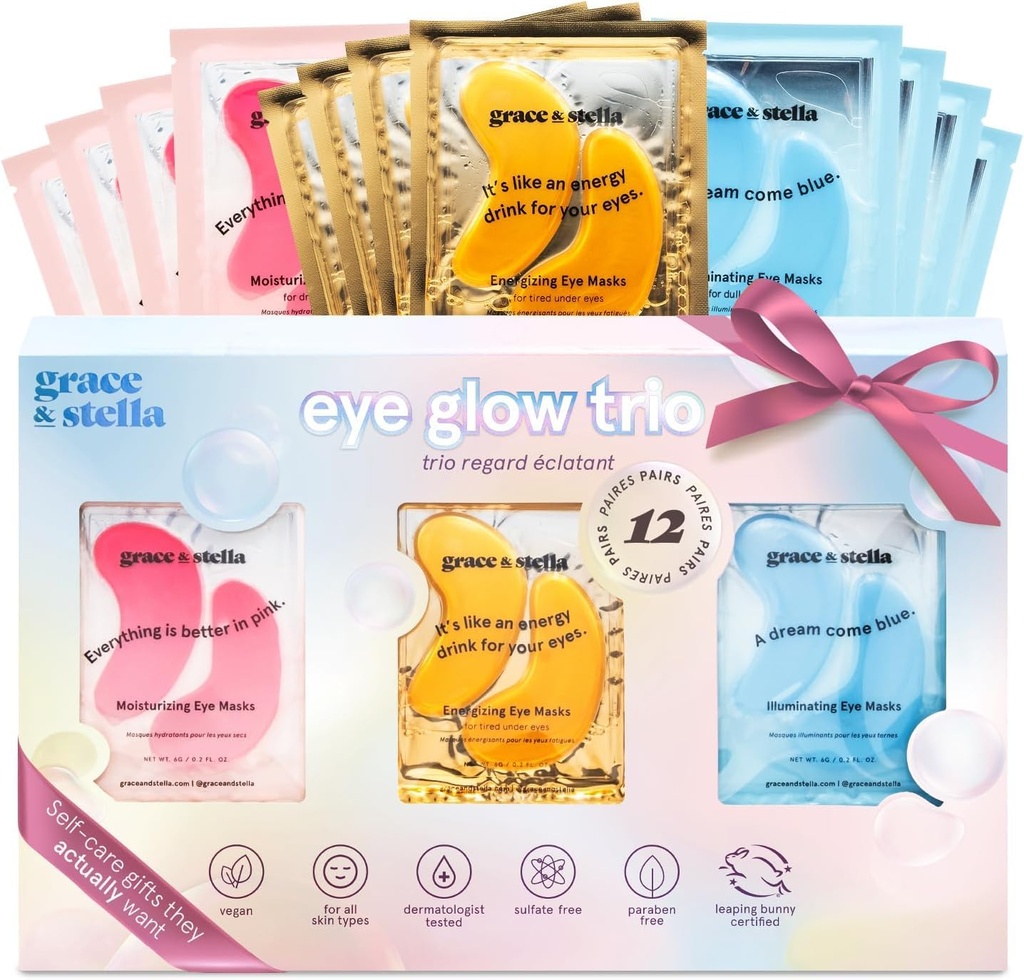 grace & stella Under Eye Patches (12 paires) Masques pour Yeux Puffy et Cercles Noirs - Bas, Cadeaux de Noël pour les femmes - Cadeaux pour anniversaires, Bachelorette Party, Mariées, Self Care