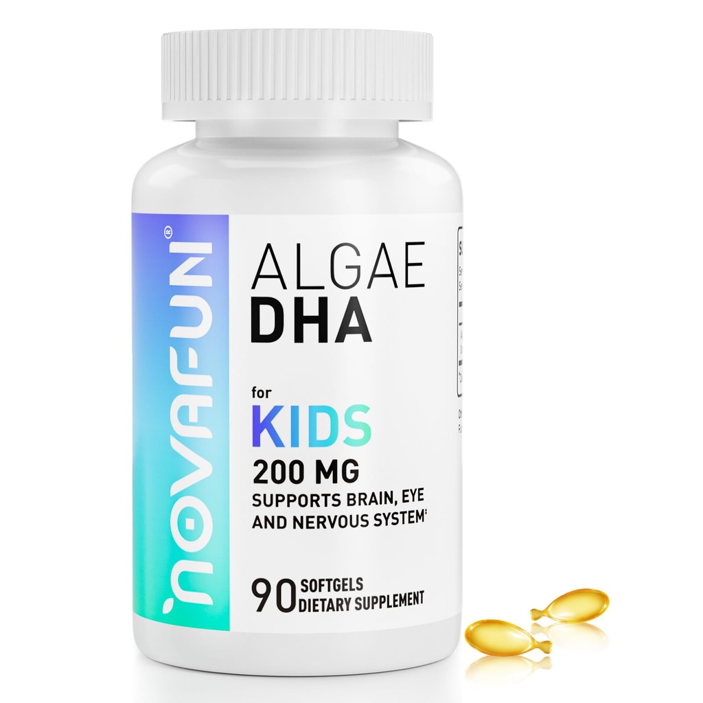 Algal Bron Omega-3 & DHA Softgels for Kids, Brain, Eye and Heart Health, Cognitive & Immune Function, Learning, Social Development - Non-GMO - 200 mg - 45 Day Supply - 90 ct