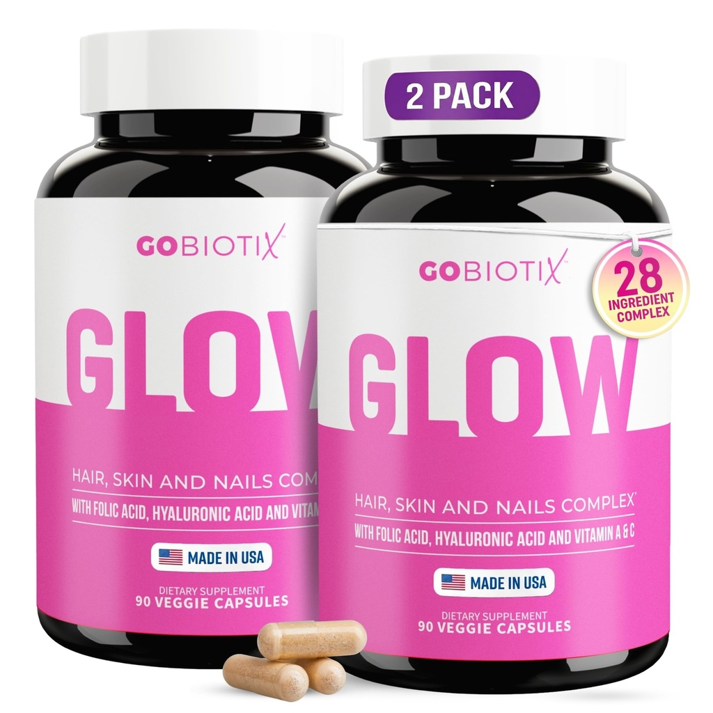 GOBIOTIX Hair Skin and Nails Vitamin Supplement - 10000mcg Biotine Pillen met Hyaluronzuur, Folaat, IJzer, Magnesium en Zink - Collageen Productie, Haargroei - 60 Serven