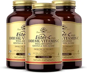 Solgar Ester-C Plus 1000 mg de vitamine C (complexe d'ascorbate) - 90 comprimés, boîte de 3 - doux et non acide - soutient la santé respiratoire supérieure - non-OGM, sans gluten - 270 portions totales