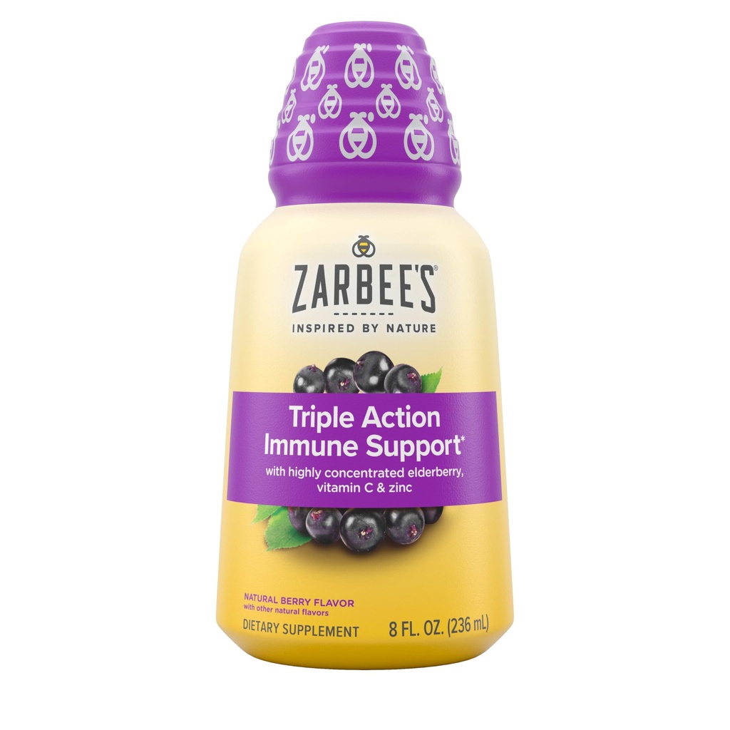 Zarbee's Liquid Daily Immune Support, High Concentrate Liquid, met echte vlierbes vitamine C & Zink, zwarte vlierbes smaak, voor daggebruik, 8 Fl Oz, merk is Zarbee's