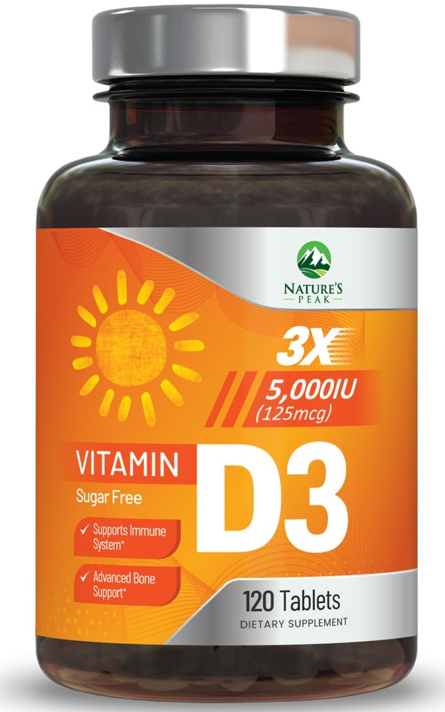 Vitamine D3 5000iu (125 mcg) Immune Health Support - High Potency Vitamine D Dieetsupplement voor botten, tanden, spieren - Natuur VIT D, Vegan, Glutenvrij, Raspberry Flavor - 120 Kauwtabletten