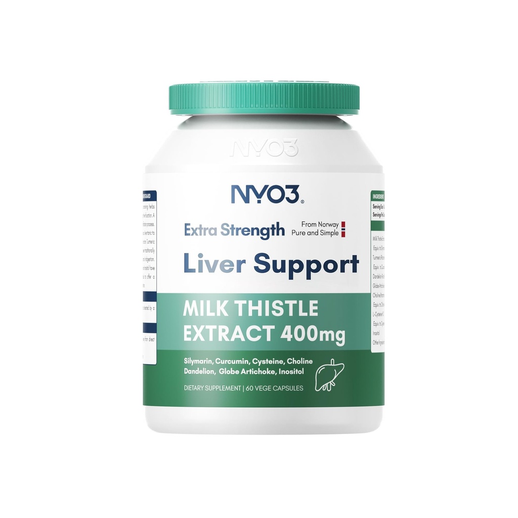 NYO3 28000mg Milk Thistle 70:1 Extract 400mg with Curcumin & Artichoke, 83% Silymarin, 60 Day Supply, Herbal Supplement for Liver Cleanse Detox & Repair, Antioxidant Support, Non-GMO