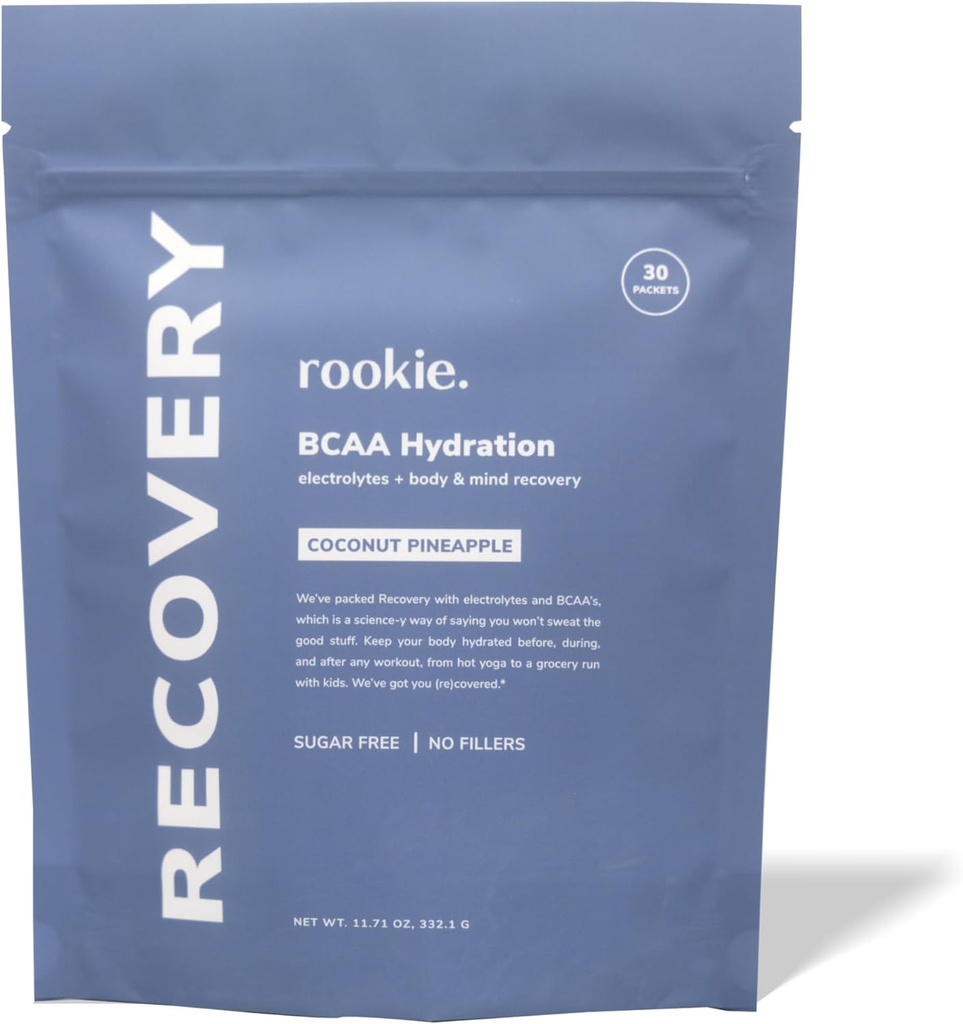 Rookie Wellness Recovery BCAA - Electrolyte en BCAA Powder met 5 g vertakte Aminozuren voor spierherstel, Elektrolyten voor hydratatie, & Slechts 10 Calorieën (30 Servingen, Kokos Ananas)