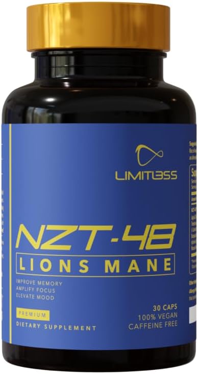 NZT-48 Premium Brain Booster - Lions Mane supplement Capsules - Nootropic Brain Supplements for Memory and Focus - Brain Pillen - Natural Energy - Cafeïnevrij, Fosfatidylserine, 30 porties