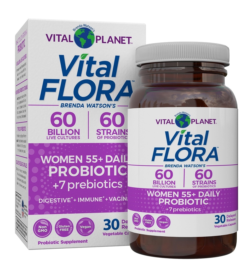 Vital Planet - Vital Flora Women Meer dan 55 Dagelijkse Probiotica, 60 miljard CFU, Diverse Strains, Biologische Prebiotica, Vaginale en Immune Ondersteuning, Digestieve Gezondheid Probiotica voor Vrouwen 30 Capsules