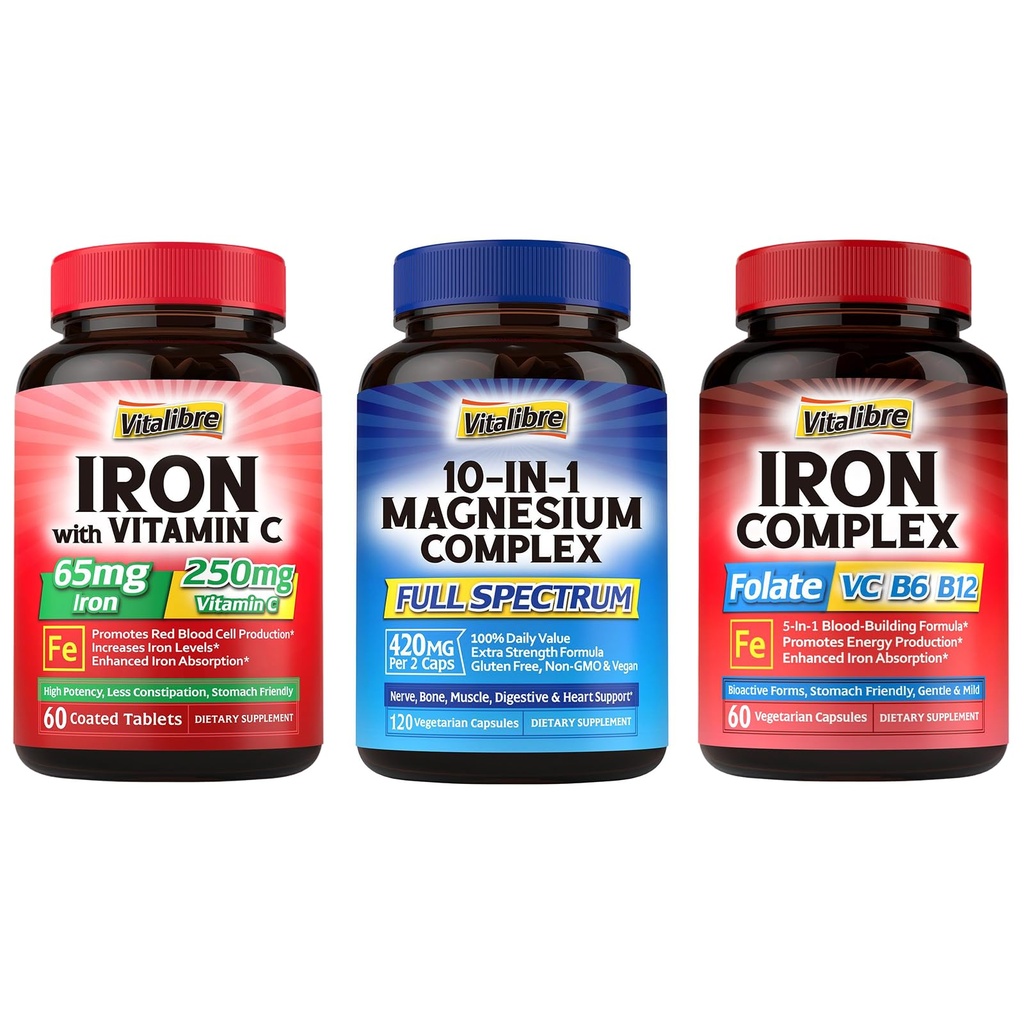 10 in 1 Magnesium Complex & Iron Supplement, 65 mg Carbonyl Iron met 250 mg vitamine C & 5 in 1 ijzercomplex
