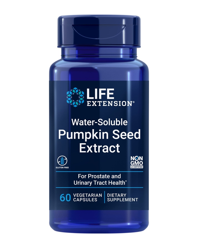 Life-extension water-oplosbare pompoenzaadextract, bevordert prostaat en urinetrek gezondheid, blaas gezondheid ondersteuning, mannen, vrouwen, Glutenvrije, niet-GMO, vegetarisch, 60 capsules