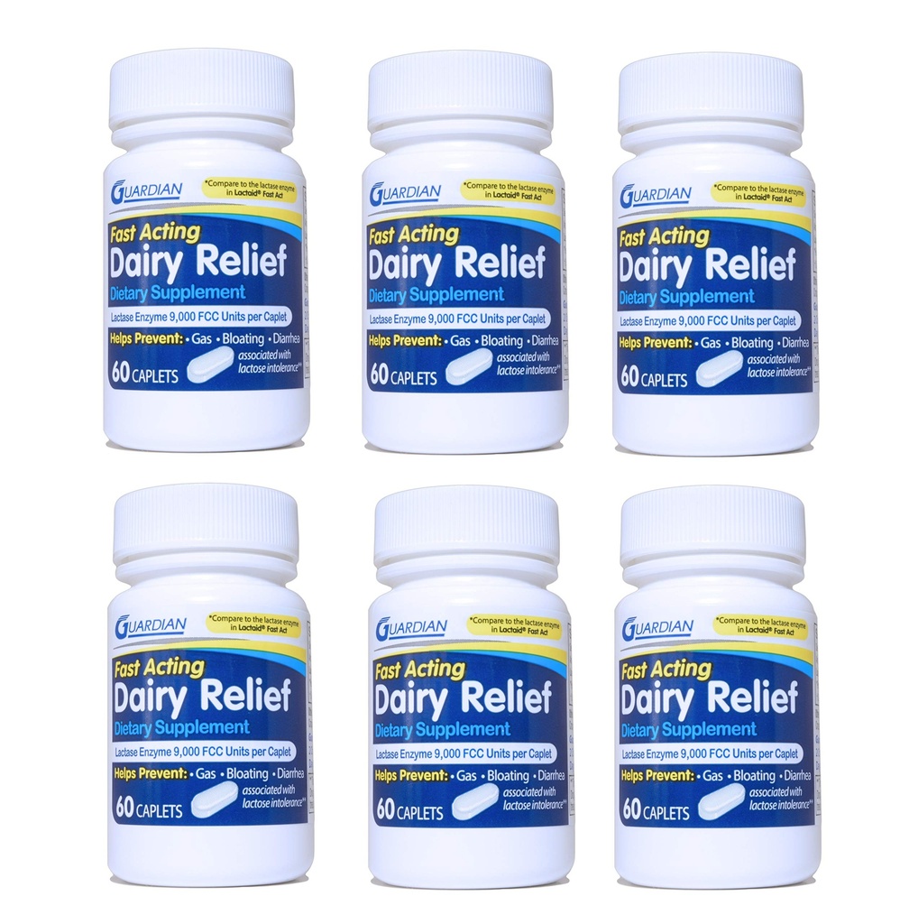 Guardian Dairy Relief Fast Acting Caplets, 9000 FCC, Lactose Intolerance Pillen, Lactase Enzyme (360CT (Bottles))