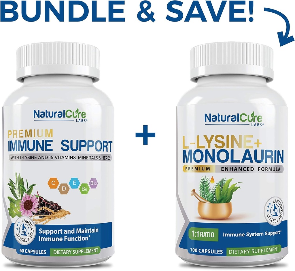 Bundle Natural Cure Labs: Immune Support + L-Lysine + Monolaurin