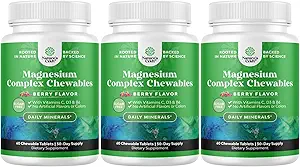 Suikervrij Magnesium Glycinate Kauwbaar - Kauwbaar Magnesium voor volwassenen en kinderen met Glycinate Taurate & Citrate Complex Plus Vitaminen D3 B6 & C - Vegetarische niet-GMO & Geen kunstmatige smaken (30 dagen)