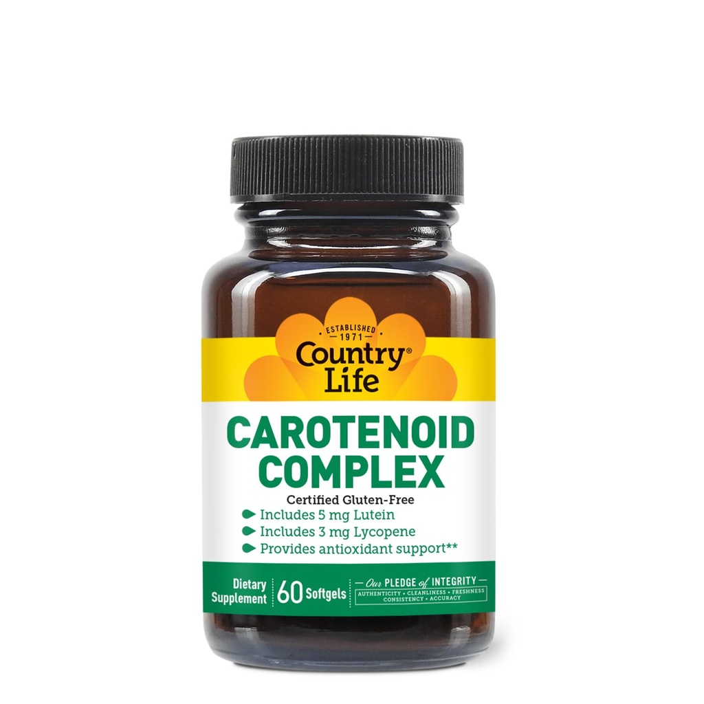 Country Life Carotenoid Complex met Luteïne, Lycopeen en Astaxanthine, 60 Softgels, Antioxidant Ondersteuning
