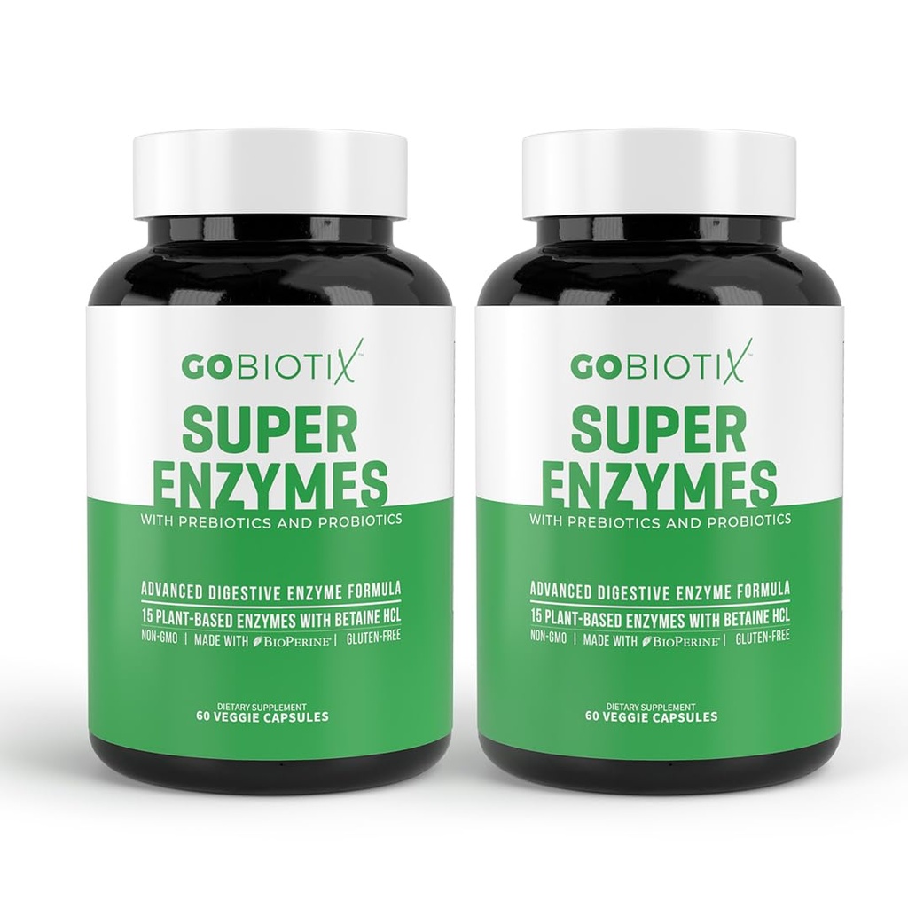 GOBIOTIX Digestieve enzymen Supplement met prebiotica en probiotica voor vrouwen en mannen - Gut Health, Gluten Digestie, Lactose Absorptie, Plant Based Dieet Pillen - 120 Capsules