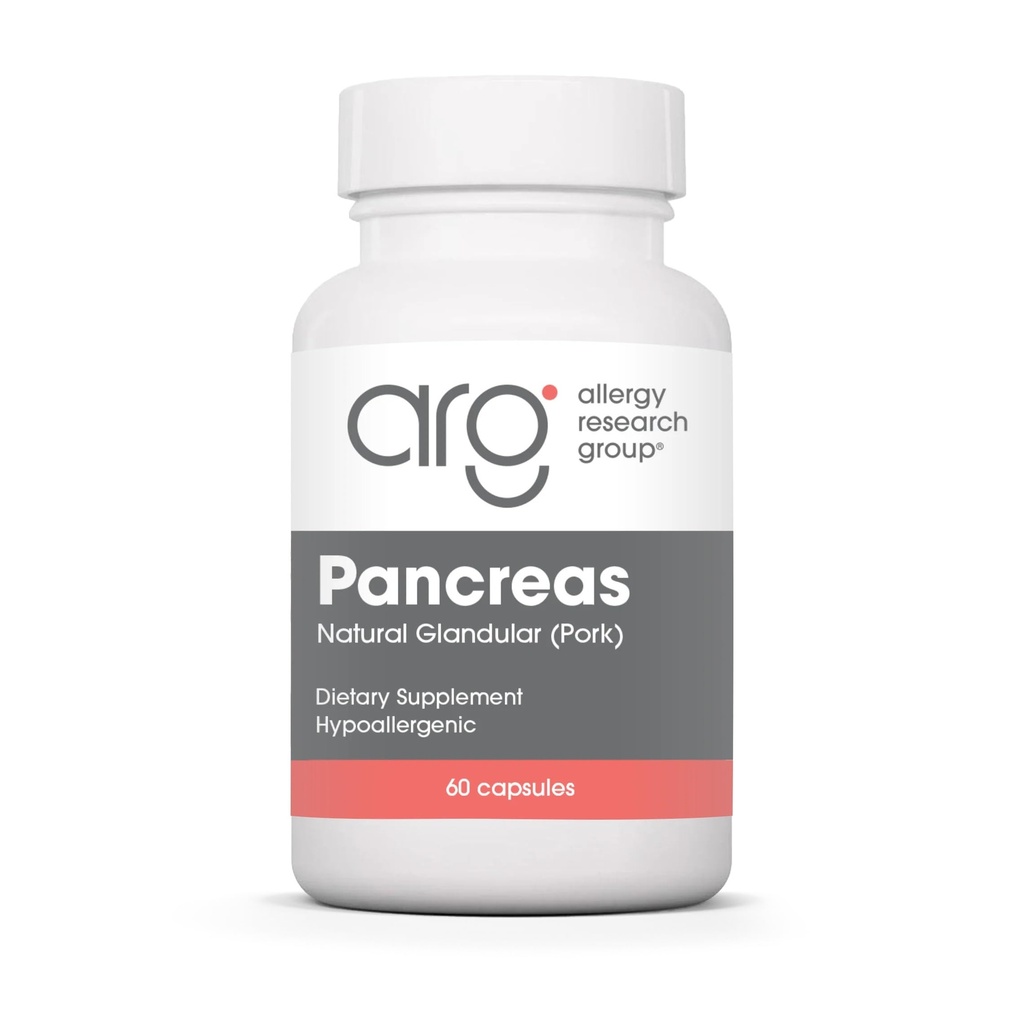 Allergie Research Group Pancreas Pork Supplement - Pancreas Natural Glandular, 425mg Pancreas Enzymes, Digestieve Enzymes Amylase, Protease - 60 Tellen