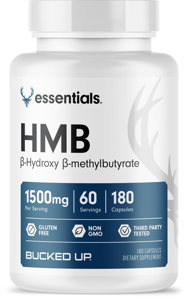 Gebogen HMB (Beta-Hydroxy Beta-Methylbutyraat) 1500mg per portie, Essentials (60 porties, 180 capsules)