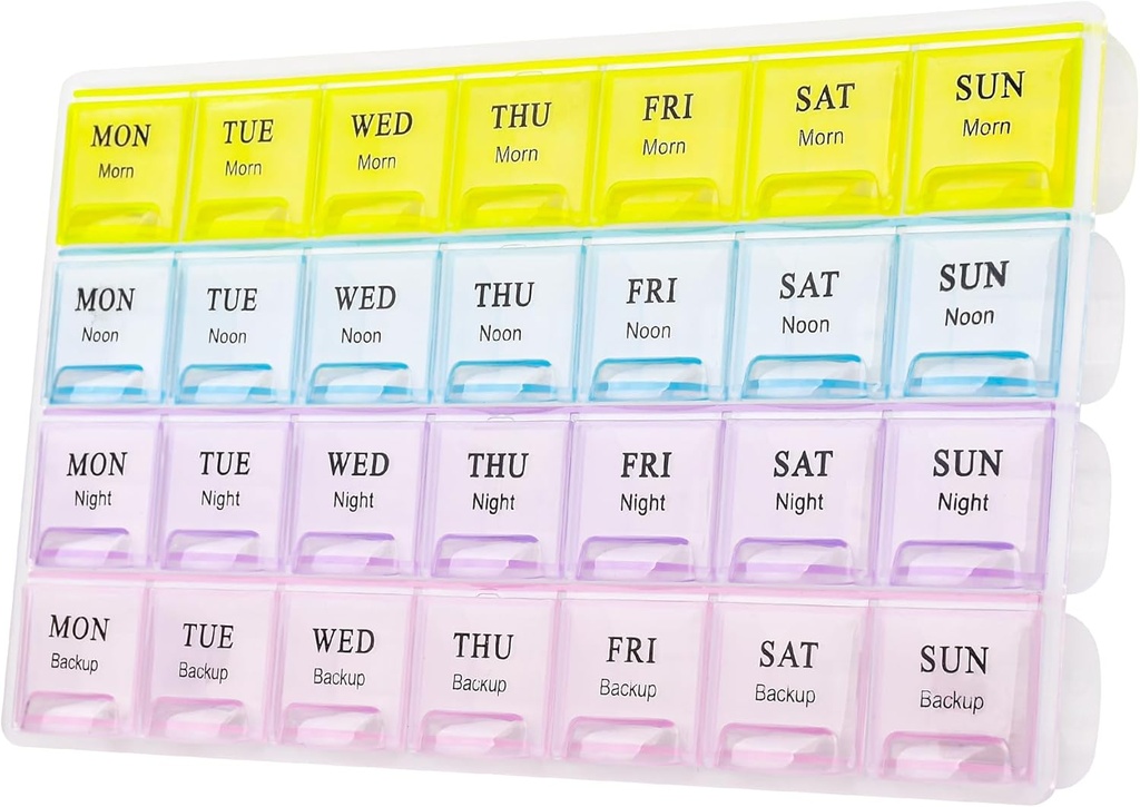 Grote Wekelijkse Pillen Organisator 4 keer Een Dag, Vocht-Proof 7 Dag pil Box, Reis pil koffers Portable voor pillen Vitamine Visolie Supplementen(Geel)