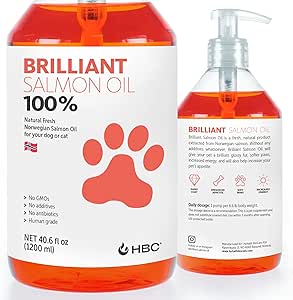 Huile de saumon brillante pour chiens, chats et chiots.Oméga 3 Supplément liquide d'huile de poisson avec DHA, EPA Acides gras.