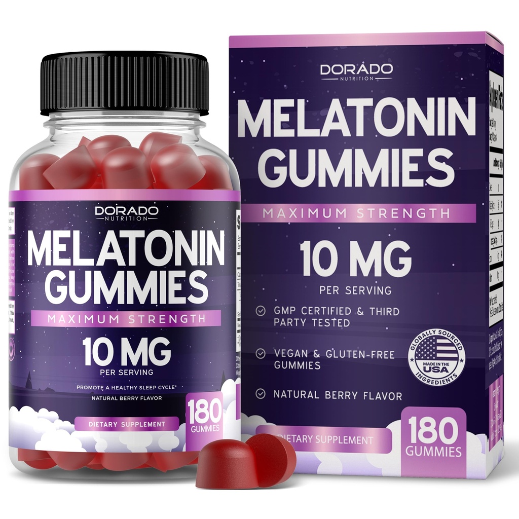 Mélatonine Gummies 10mg pour les adultes (180 Nombre) - Dissoudre rapidement Mélatonine Gummies - Gummy pour les adultes Contient 10mg - Haute puissance - Mixed Berry Flavor - Non-OGM, Supplément végétalien et fabriqué aux États-Unis