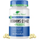 Perle de la Terre Vitamine D3 K2 5000 UI - 3-en-1 K2 D3 supplément de vitamine avec probiotiques pour les femmes et les hommes, 3-mois d'approvisionnement, suppléments de santé pour les femmes et les hommes (90 CT)