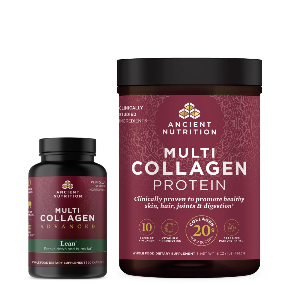 Oude voeding Multi Collageen Advanced Capsules, Lean, 90 Tel + Multi Collageen Proteïne Poeder, Unflavored, 45 Servers