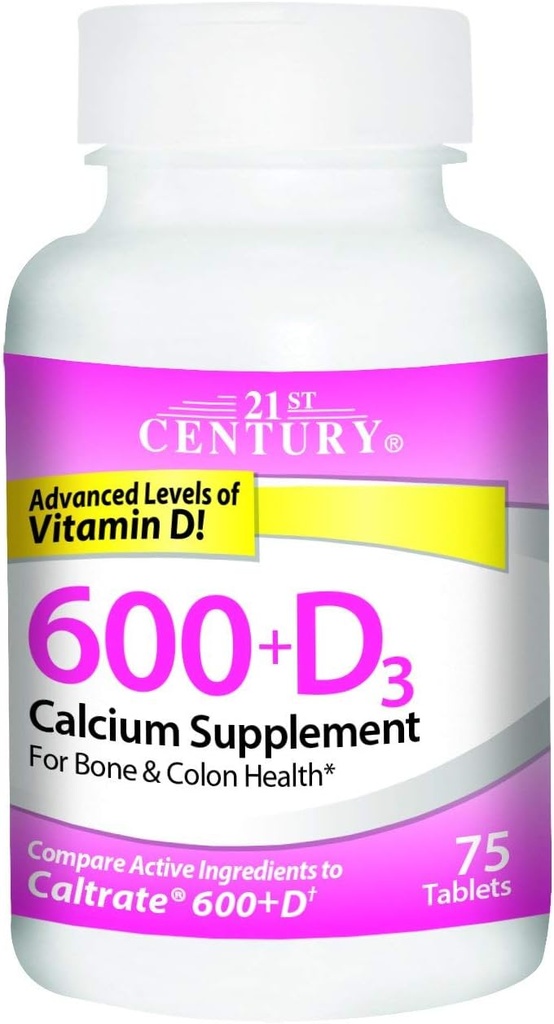 21e eeuw Calcium 600+D3 Tablet 600mg-800U 75 Tellen (2 verpakkingen)