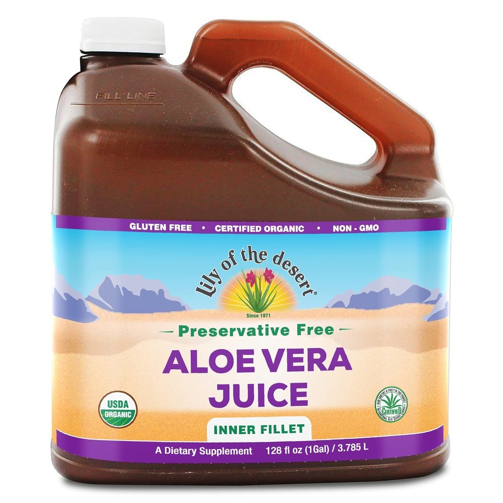 Lily of the Desert Aloë Vera Juice - Biologische, conserveringsvrije binnen Fillet Aloë Vera Drink met natuurlijke spijsverteringsenzymen voor Gut Health, Maagrelief, Wellness, Glowing Skin, 128 Fl Oz