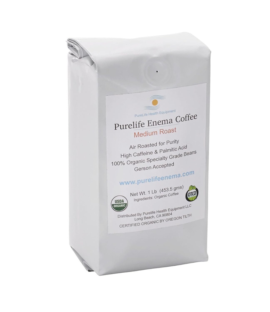 Purelife Organic Enema Coffee- Medium Air Roast - Lab Tested - Mold/Mycotoxine Free - Aanbevolen door Gerson - Pre-Ground
