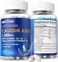 2 verpakkingen Liposomal Calcium AKG Supplement 1500 mg met vitamine D3 & K2 voor vrouwen en mannen, calciumsupplement met magnesiumglycinaat, boron, probiotica & vitamine C voor botsterkte & energie, 240 softgels