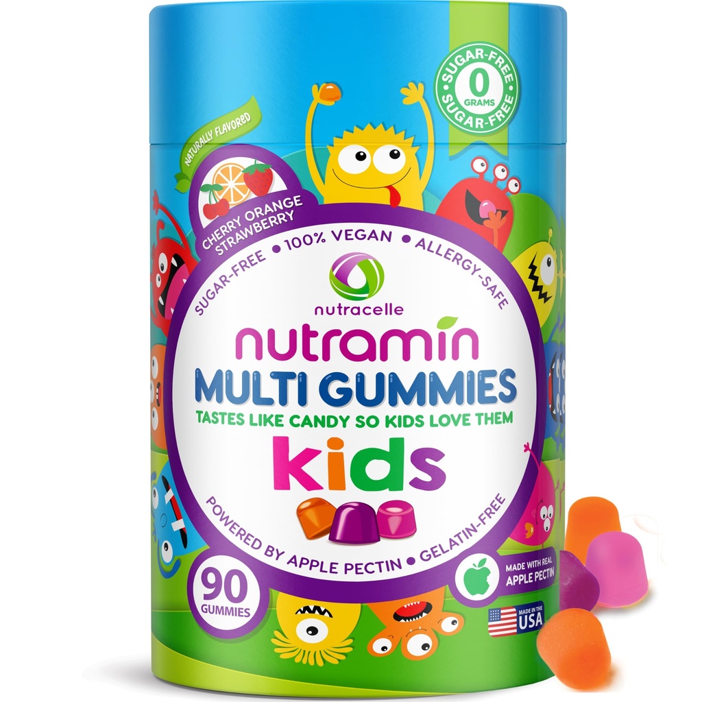 Nutracele NUTRAMIN Sugar-Free, Allergen-Free 100% Vegan Gummy Multivitamines voor kinderen - Geweldig proeven Natuurlijke Gummies Uw kinderen zullen liefde - 90 Telling Bottle