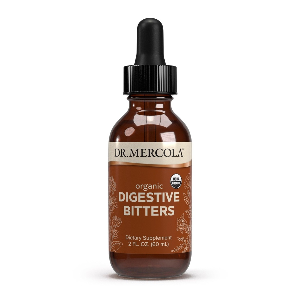 Dr. Mercola Organic Digestive Bitters Liquid Drops - Digestive Health Support - Alcoholvrije formule - Kenmerken Burdock Root, Dandelion Leaf, Fennel Seed & More - 2 fl. oz. (30 Servings)