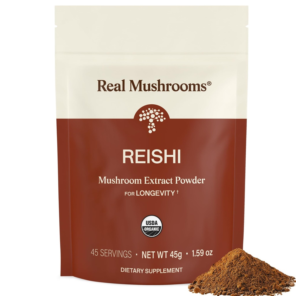 Echte Paddestoelen Reishi Paddestoelenpoeder - Hand geplukt Biologische Paddenstoelen Extracten - Rode Reishi voor Tranquil Dagelijkse Wellness met Geverifieerde Beta Glucans Veganistan, Non-GMO, Geen Grain Fillers, 45 Serves
