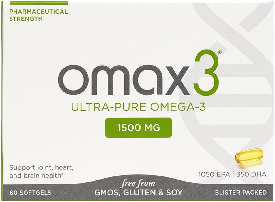 Omax3 Natuurlijke Omega 3 Visolie Pillen 1500 MG EPA DHA - Omega3 Vetzuur Supplementen Spier & Joint - Glutenvrij, Wild Gevangen, Niet GGO, 60-dagen levering Blister verpakt (2 dozen)